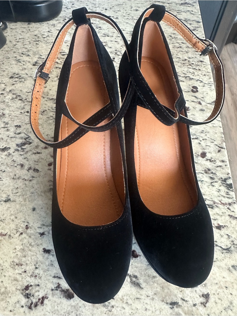 Women's Black Ankle-Strap Suede Pumps